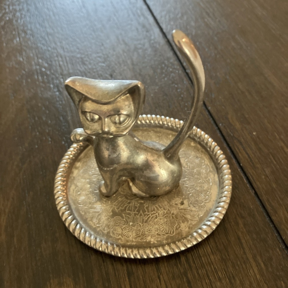 vintage silver Plate cat jewelry Holder